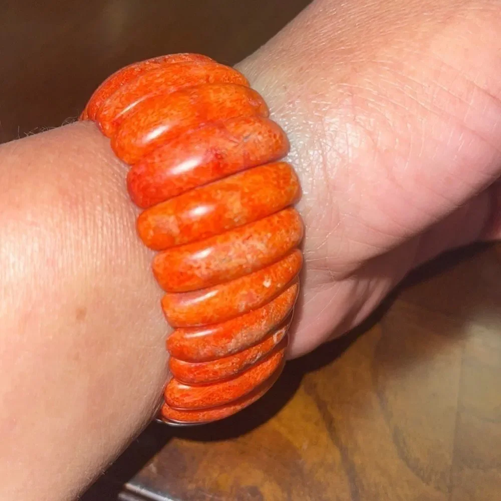 Blue orange wood brown stretchy bracelets